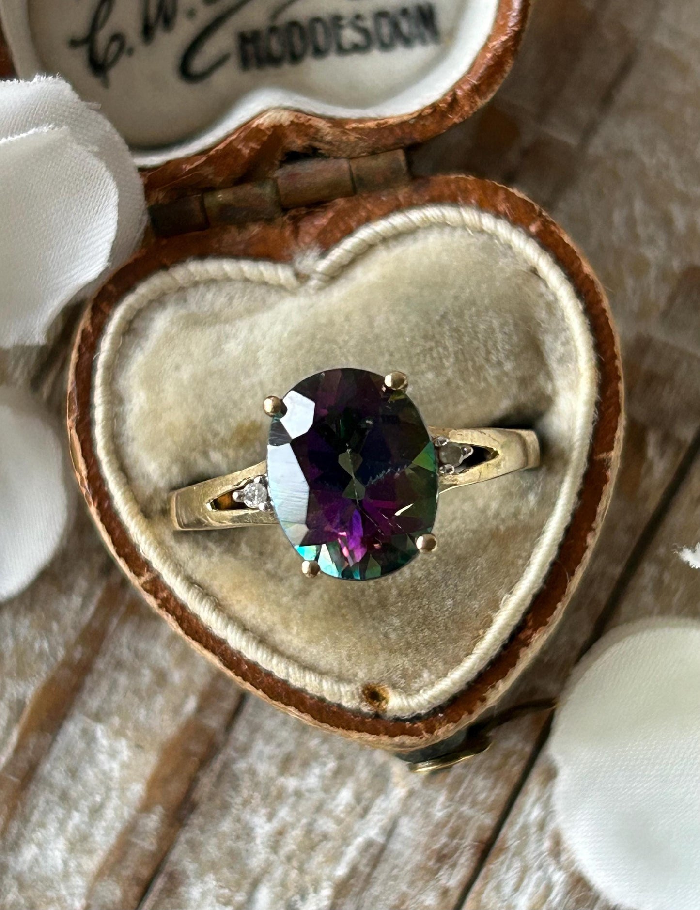 Vintage Mystic Topaz and Diamond Statement Ring 9 Carat Yellow Gold