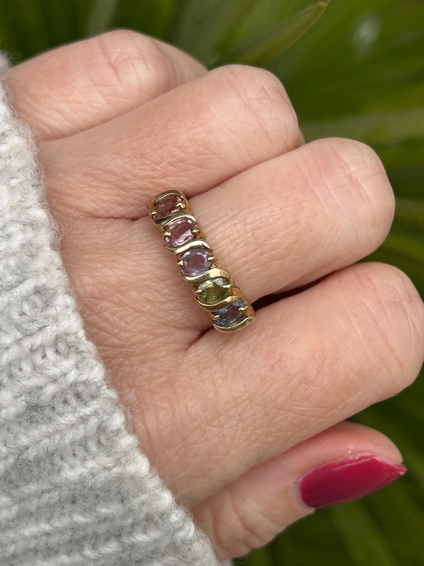 Vintage Multi Colour Sapphire Band Ring 9 Carat Yellow Gold 2005