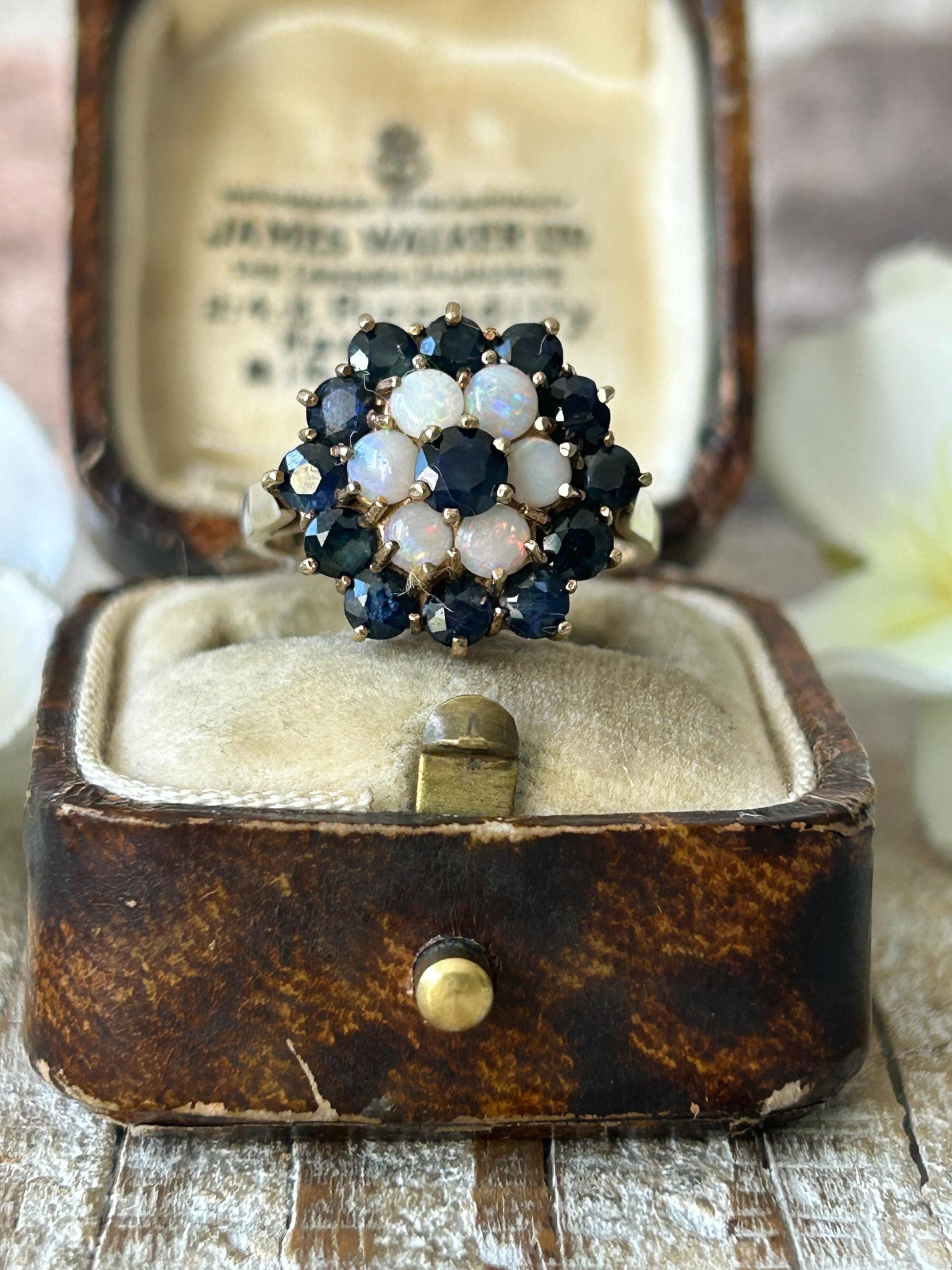 Vintage Sapphire and Opal Cocktail Ring 9 Carat Gold 1977
