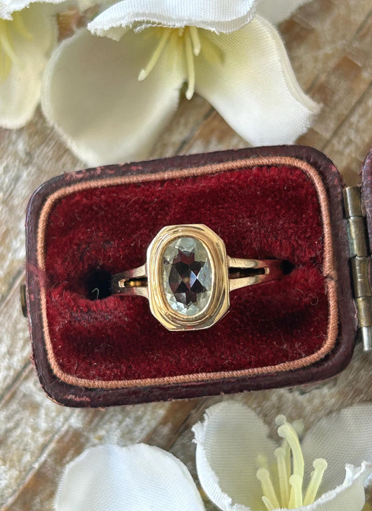 Vintage Aquamarine Solitaire Ring 9 Carat Yellow Gold 1985