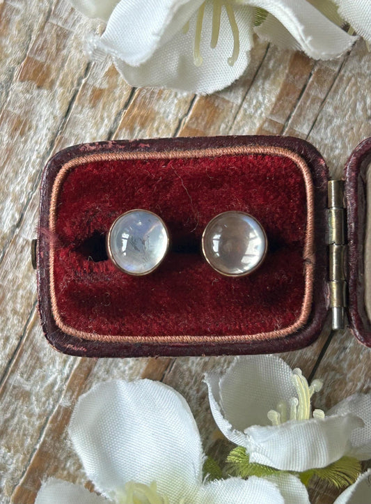 Vintage Moonstone Stud Earrings 9 Carat Yellow Gold