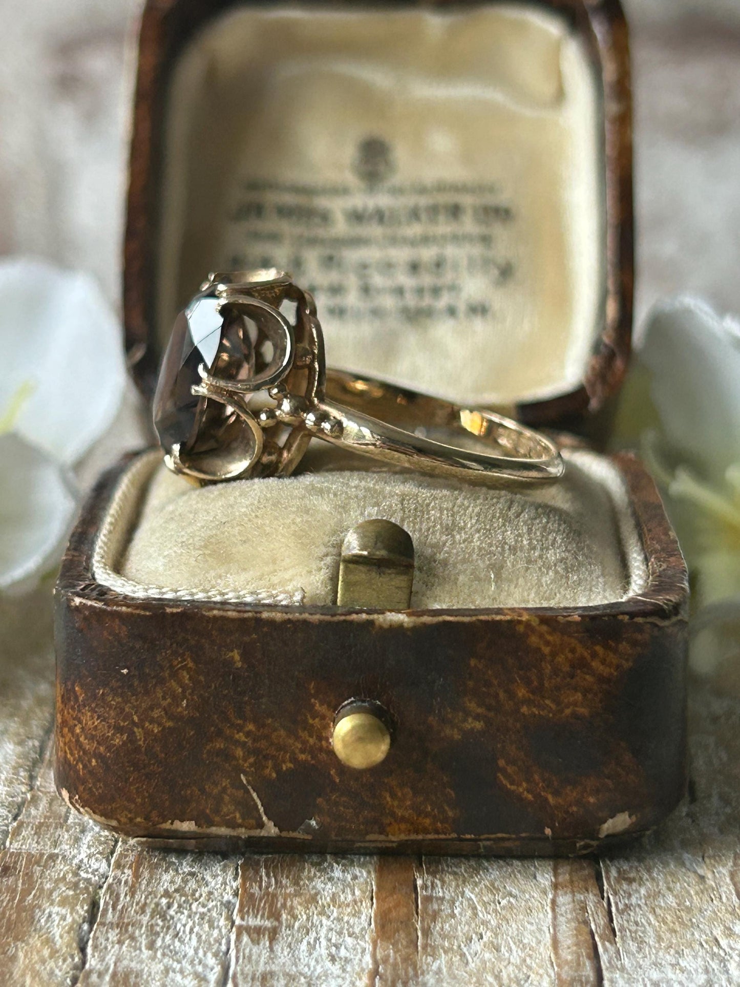 Vintage Smokey Quartz Statement Ring 9 Carat Yellow Gold 1975