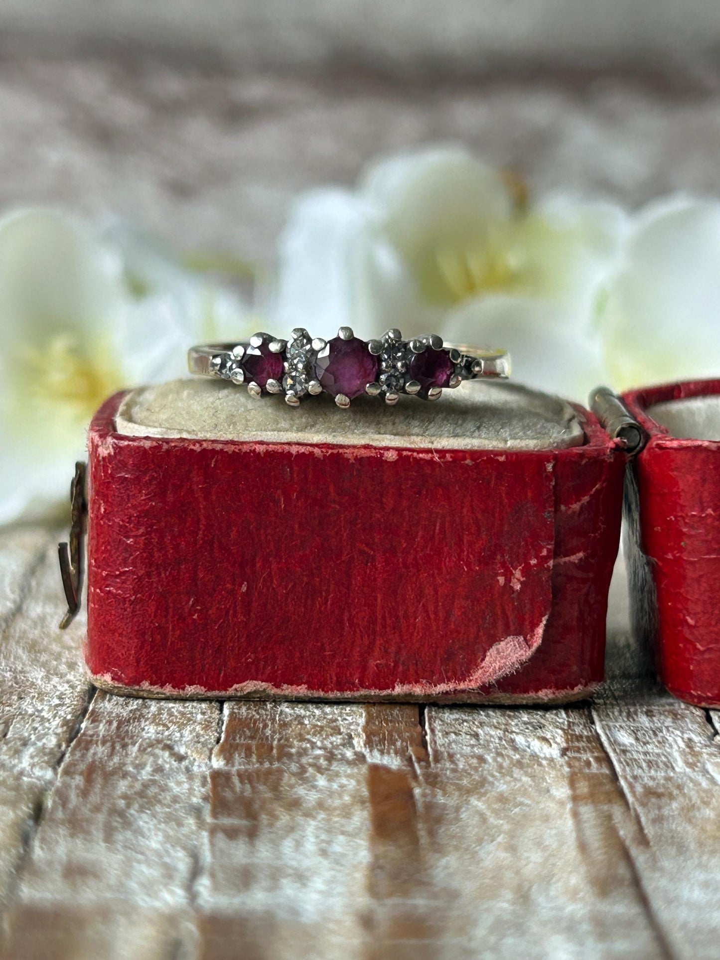 Vintage Ruby and Diamond Band Ring 9 Carat Yellow Gold 1988