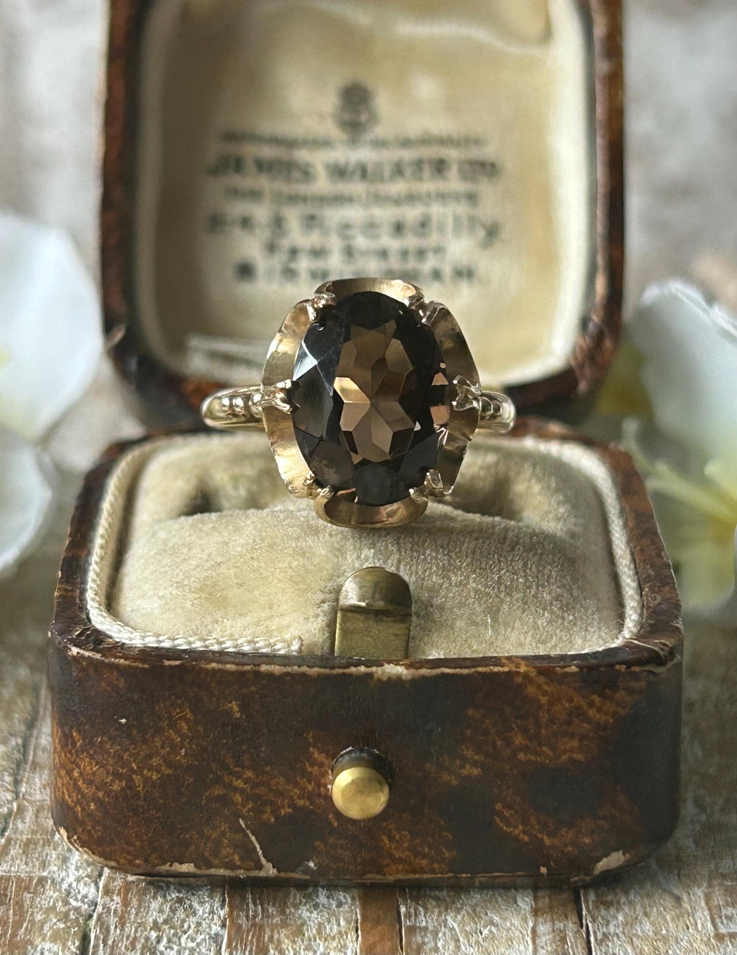 Vintage Smokey Quartz Statement Ring 9 Carat Yellow Gold 1975