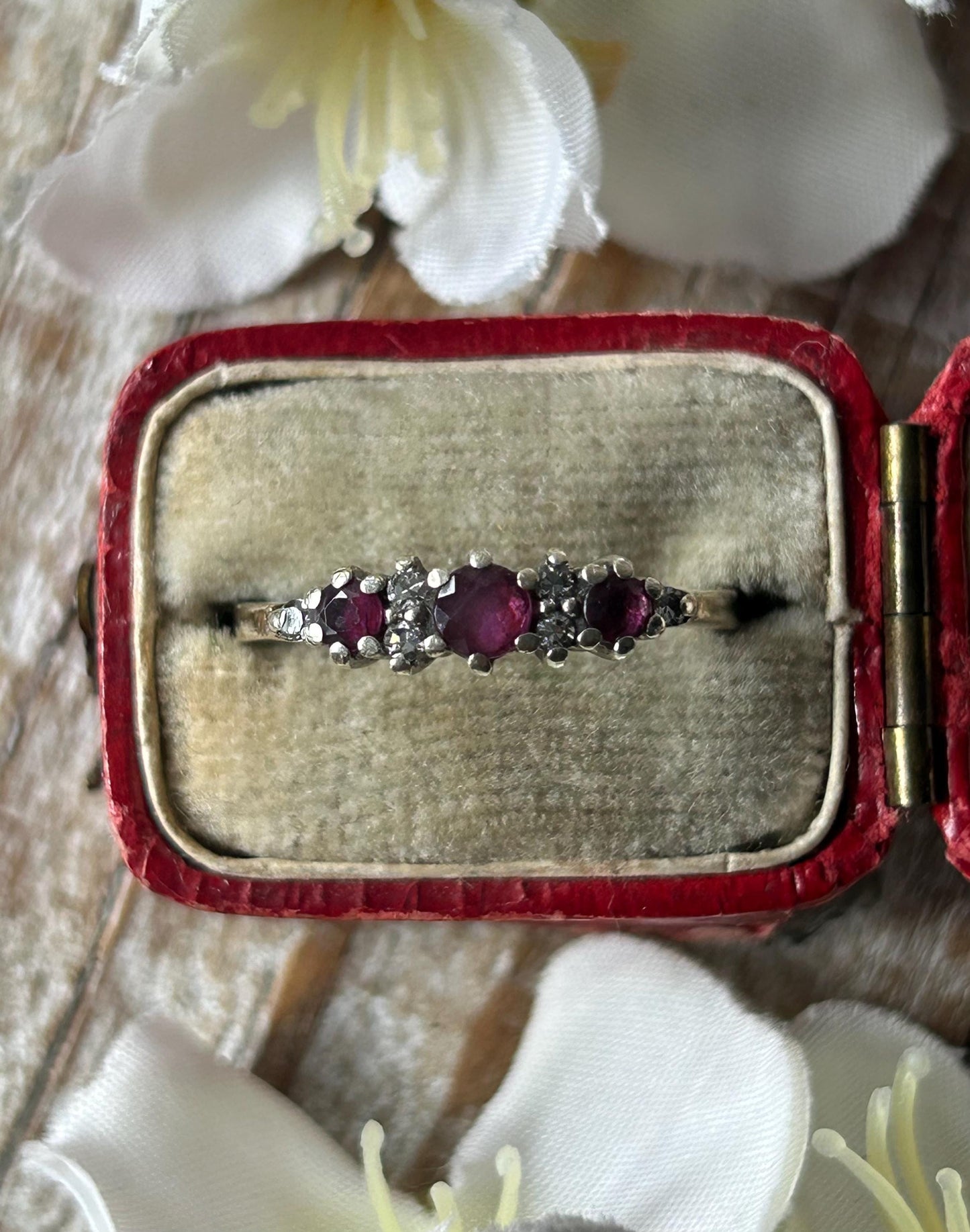 Vintage Ruby and Diamond Band Ring 9 Carat Yellow Gold 1988