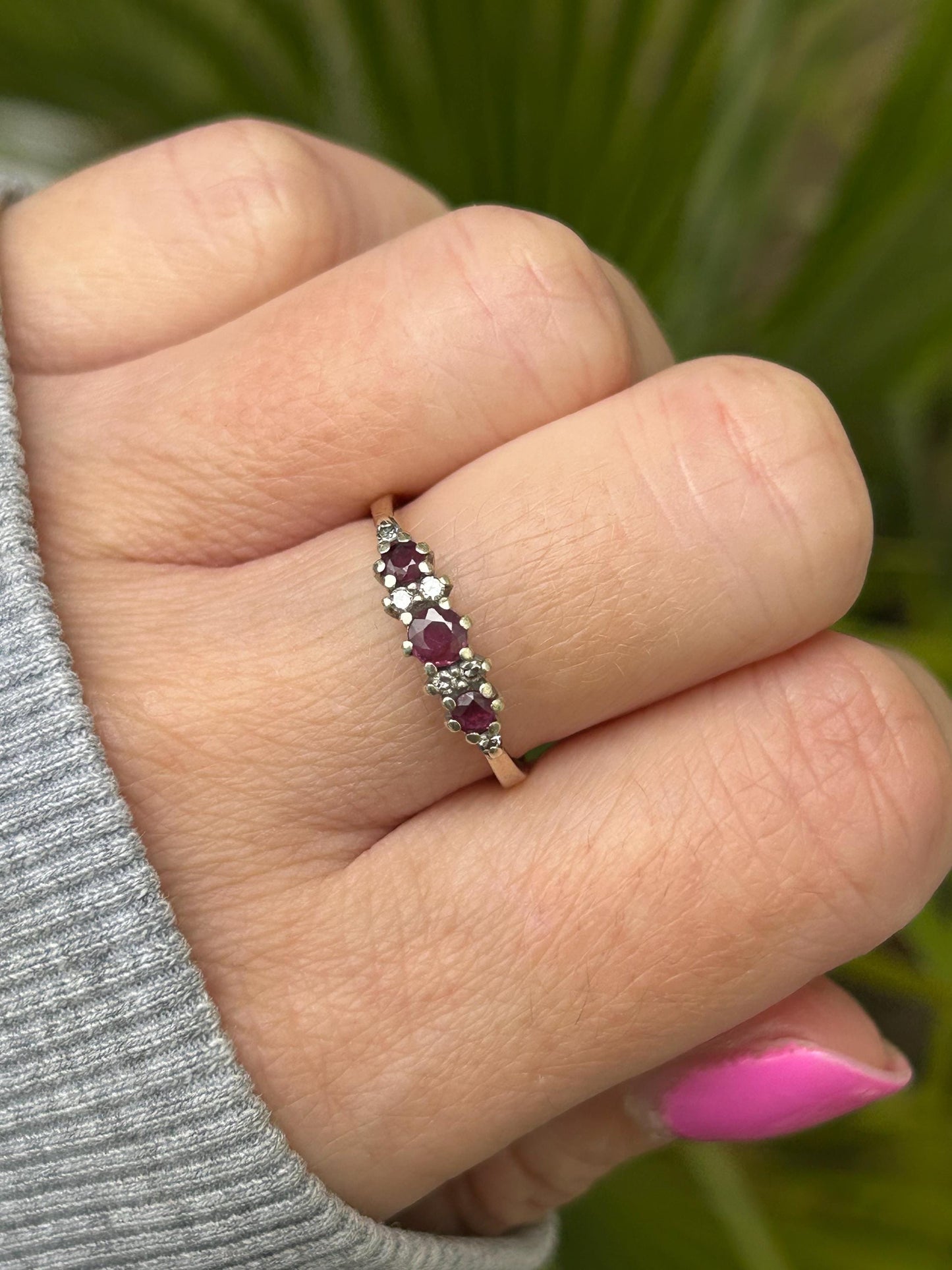 Vintage Ruby and Diamond Band Ring 9 Carat Yellow Gold 1988