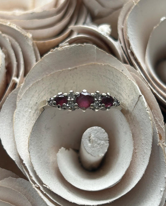 Vintage Ruby and Diamond Band Ring 9 Carat Yellow Gold 1988