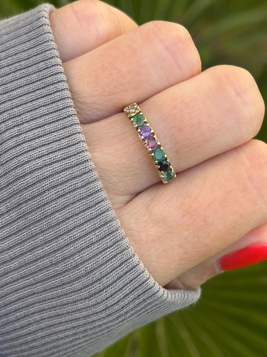 Vintage DEAREST Acrostic Gemstone Ring 9 Carat Yellow Gold 1992