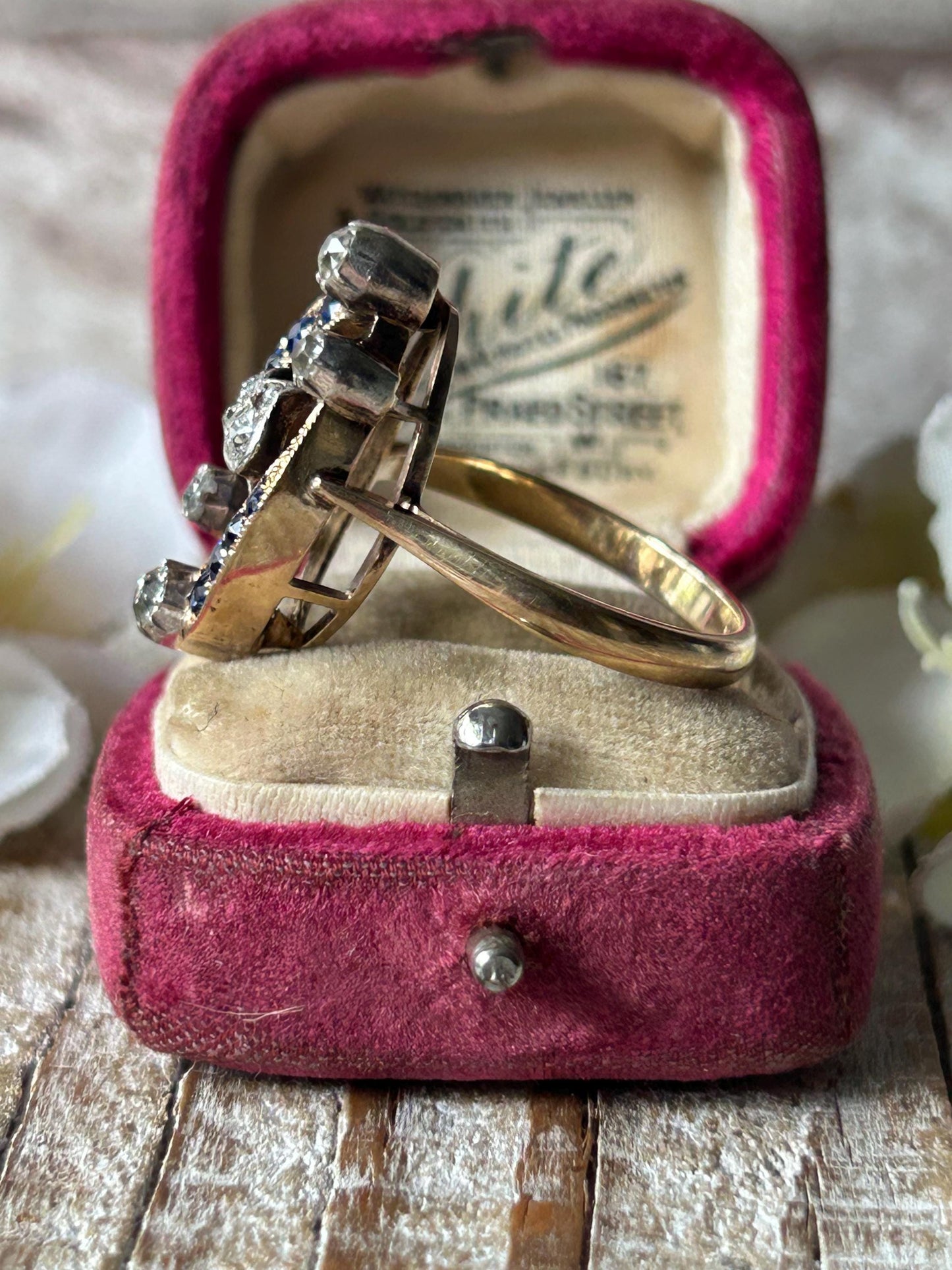 Antique Victorian Sapphire and Diamond Tulip Statement Ring 9 Carat Yellow Gold