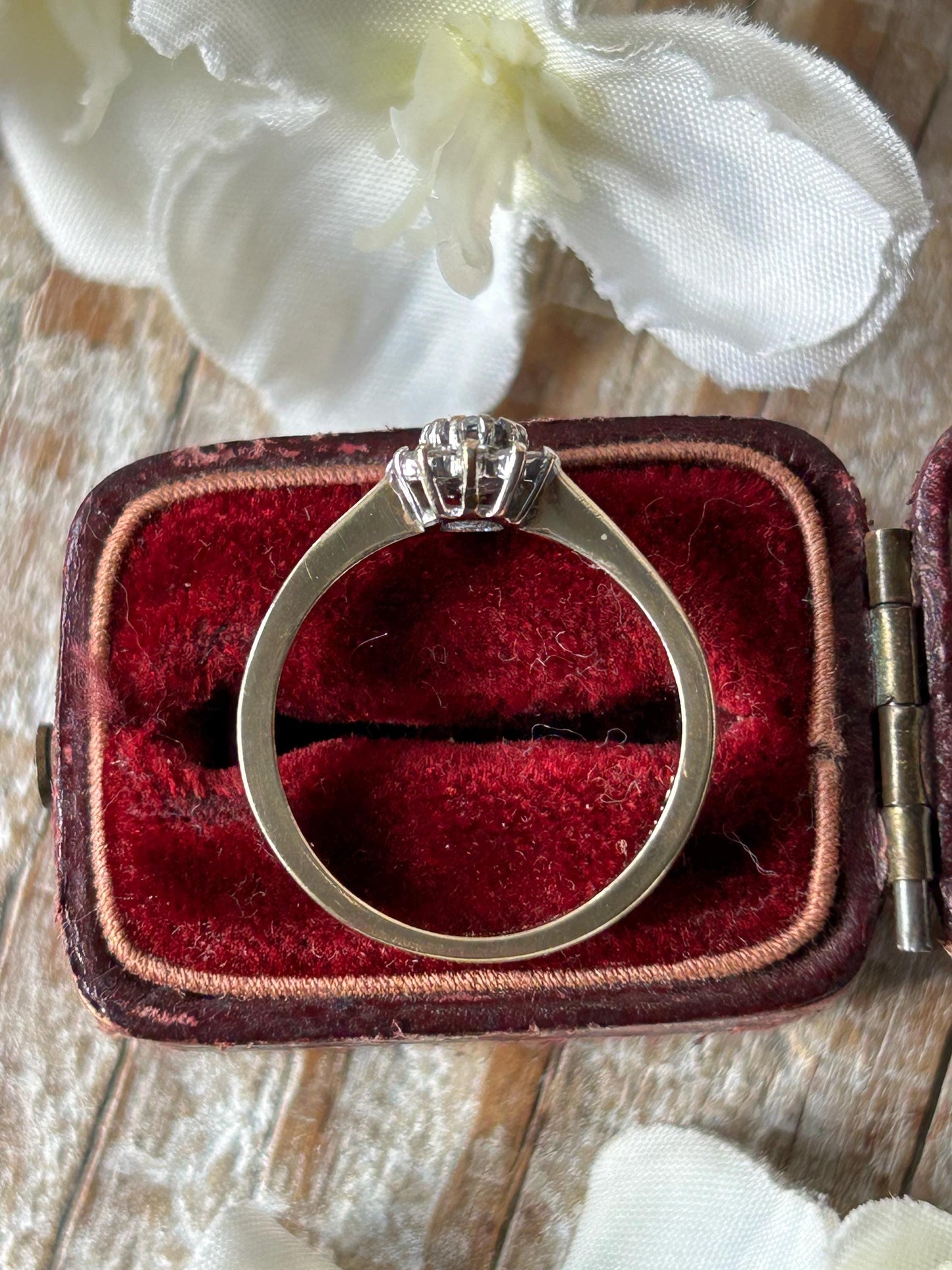 Vintage Blue Sapphire and Diamond Halo Ring 9 Carat Yellow Gold