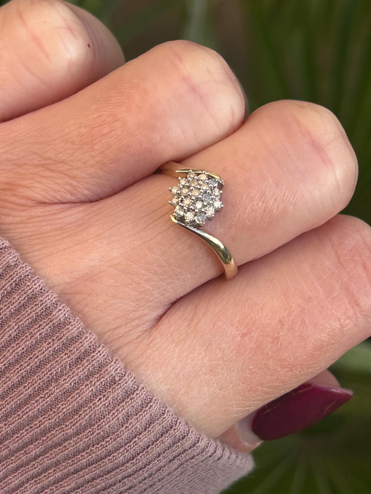 Vintage Diamond Cluster Ring 9 Carat Yellow Gold 0.15ct