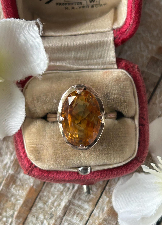 Vintage Citrine Statement Cocktail Ring 9 Carat Yellow Gold