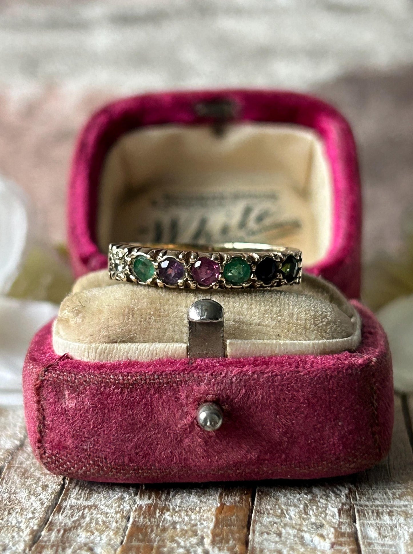 Vintage DEAREST Acrostic Gemstone Ring 9 Carat Yellow Gold 1980s