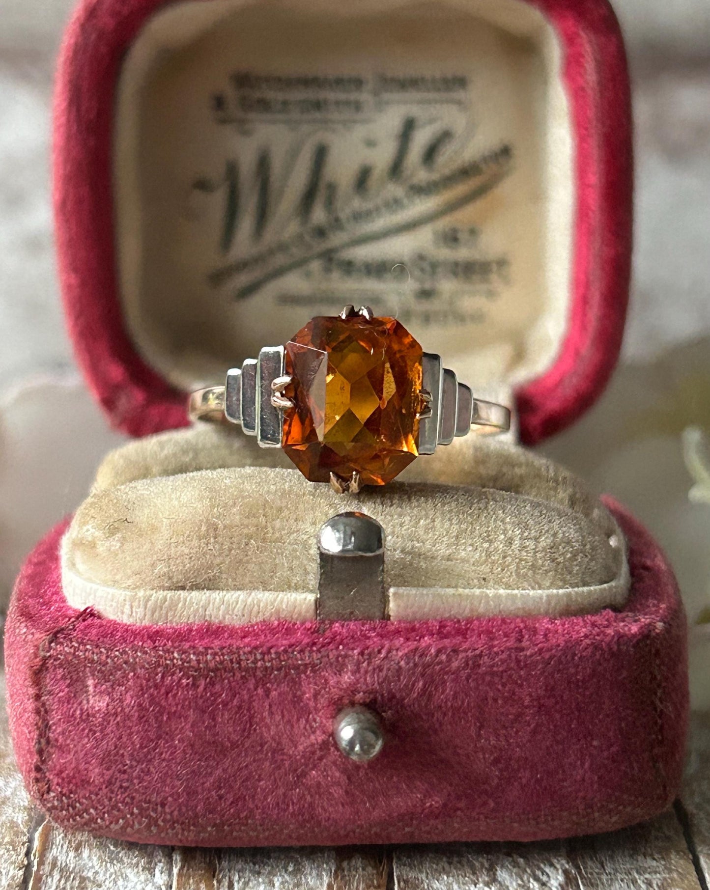 Antique Art Deco Citrine Solitaire Ring 9 Carat Yellow Gold