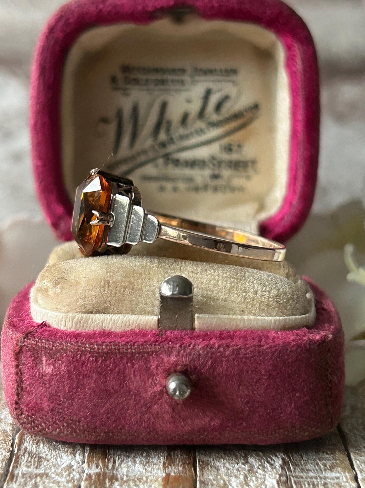 Antique Art Deco Citrine Solitaire Ring 9 Carat Yellow Gold