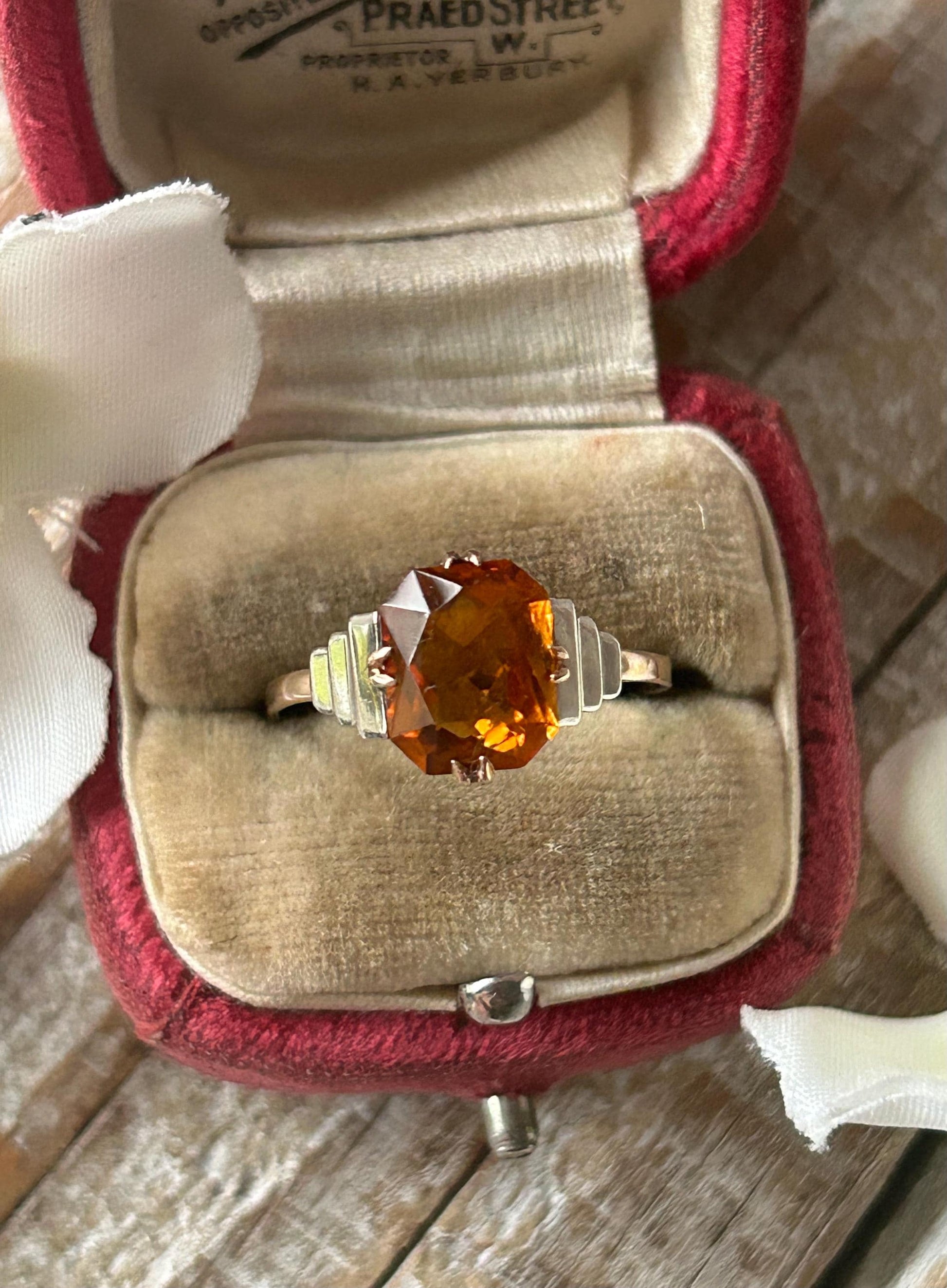 Antique Art Deco Citrine Solitaire Ring 9 Carat Yellow Gold