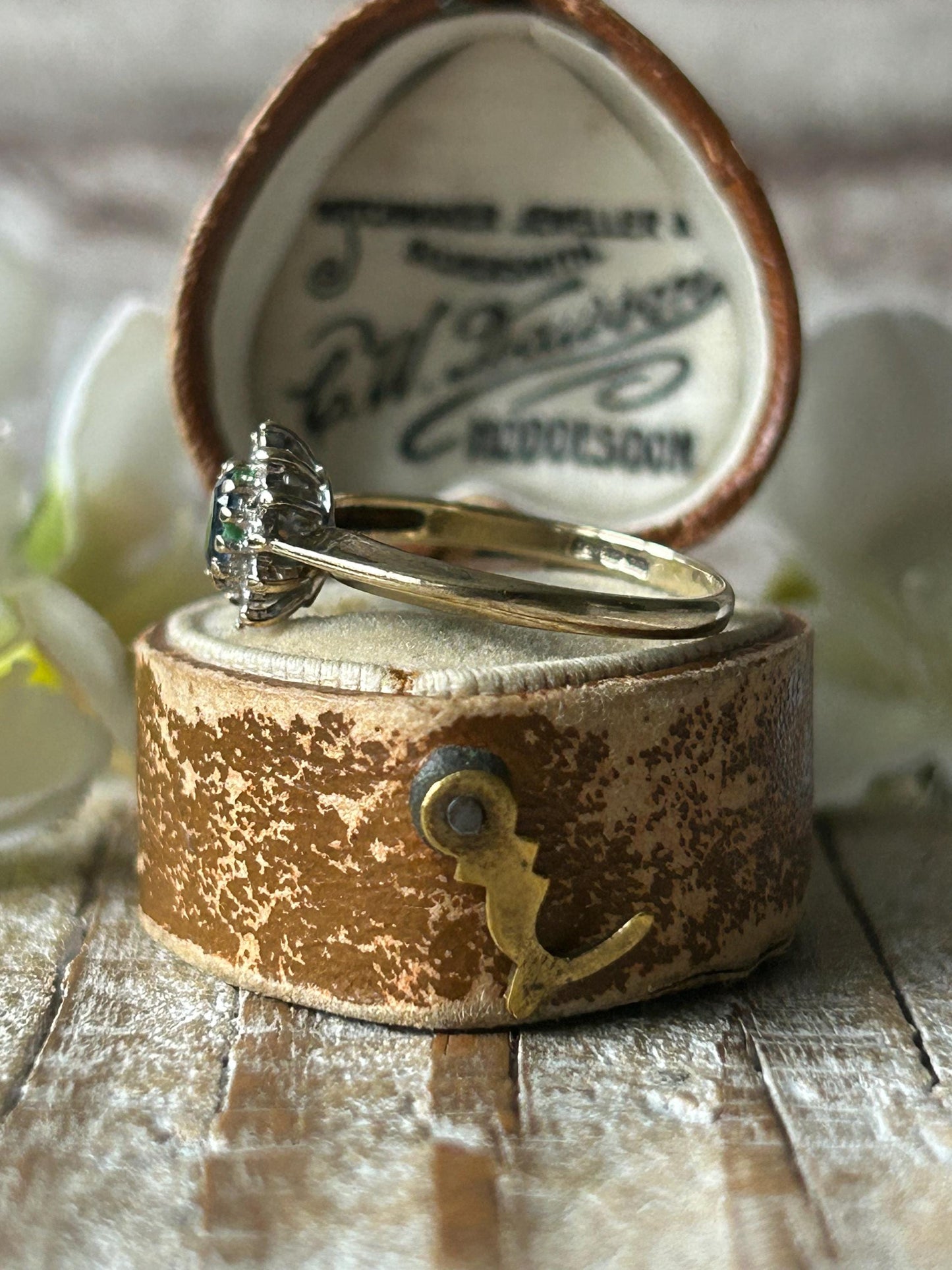 Vintage Blue Sapphire and Diamond Halo Ring 9 Carat Yellow Gold