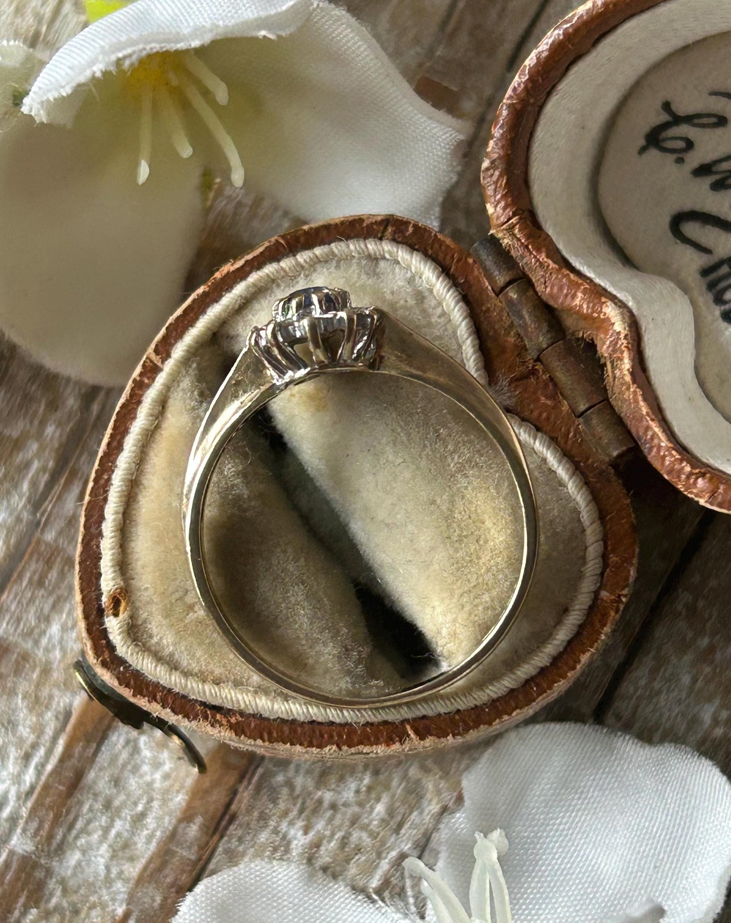 Vintage Blue Sapphire and Diamond Halo Ring 9 Carat Yellow Gold