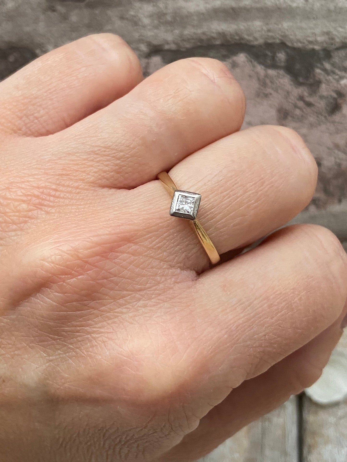 Vintage Princess Cut Diamond Solitaire Ring 18 Carat Gold