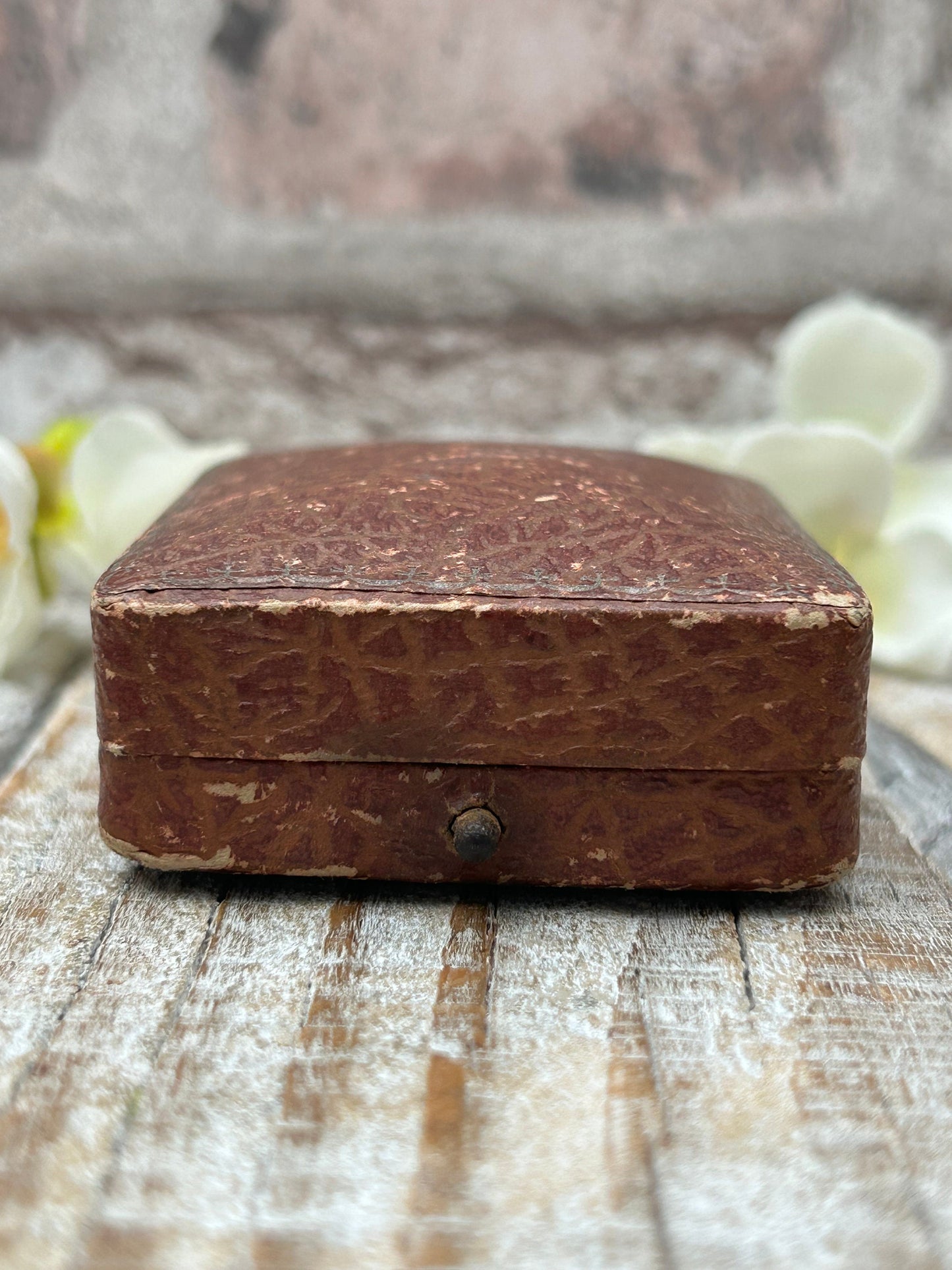 Antique Jewellery Trinket Box Brown Leather