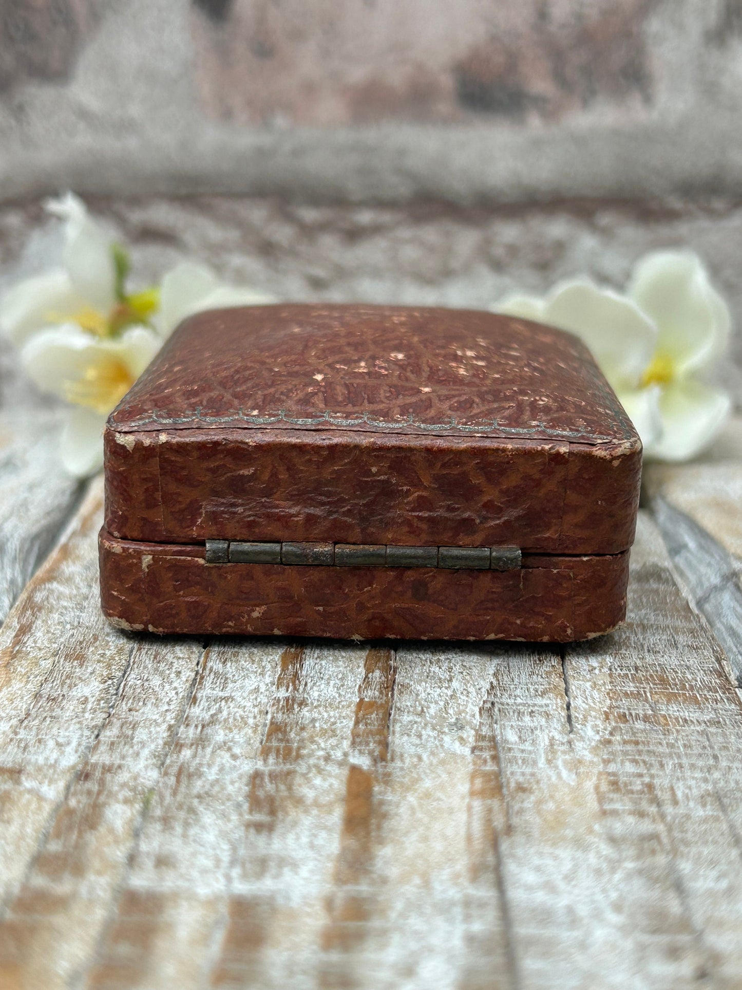 Antique Jewellery Trinket Box Brown Leather