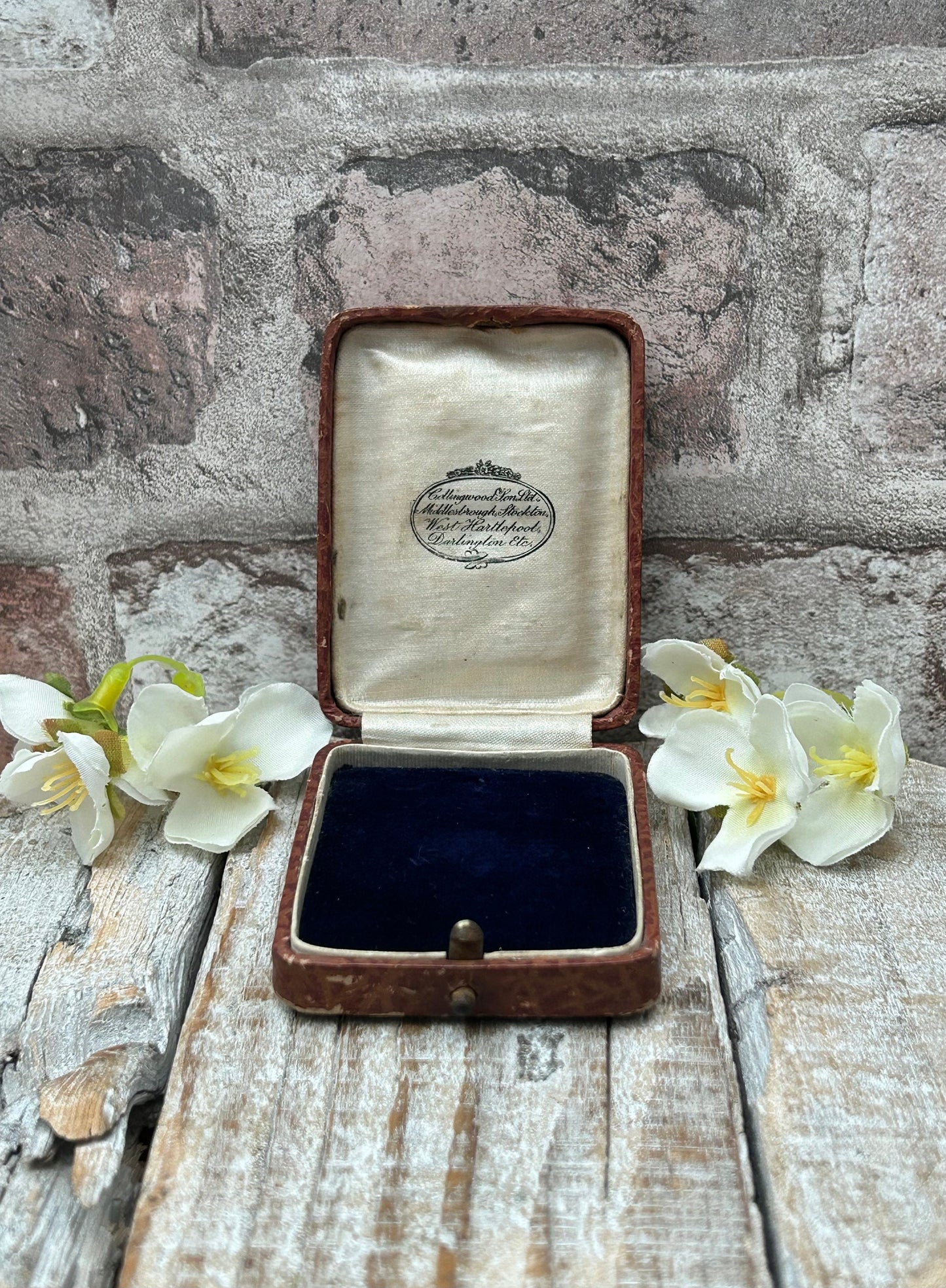 Antique Jewellery Trinket Box Brown Leather