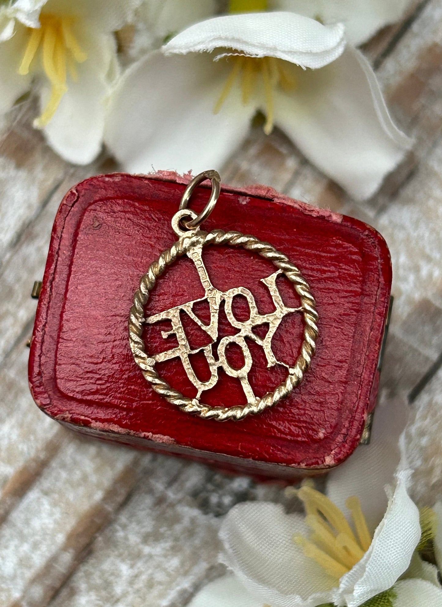 Vintage I Love You Pendant Charm 9 Carat Yellow Gold 1986