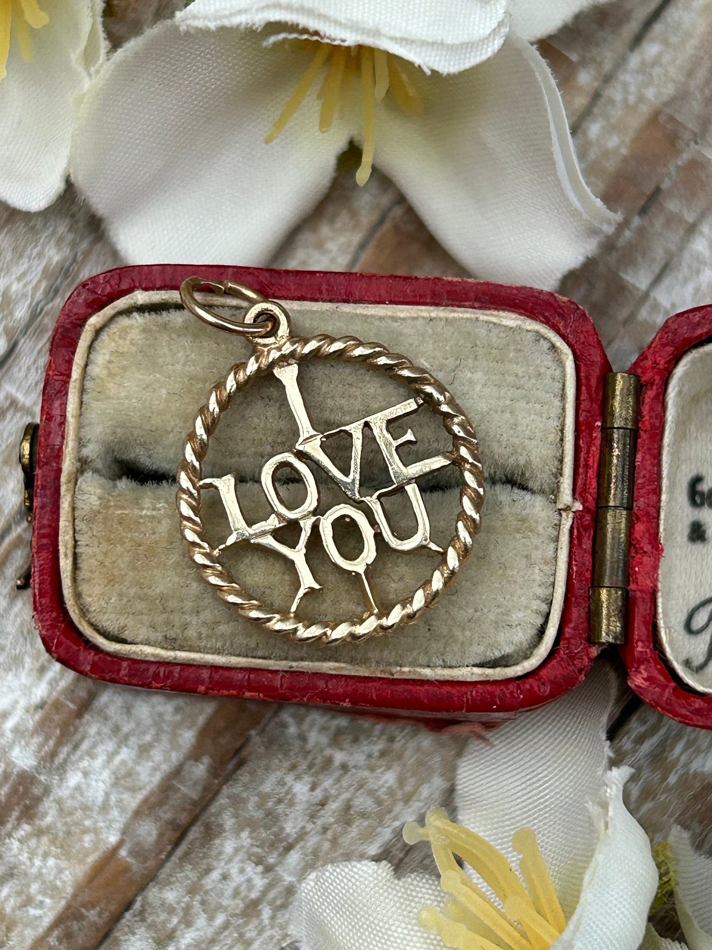 Vintage I Love You Pendant Charm 9 Carat Yellow Gold 1986