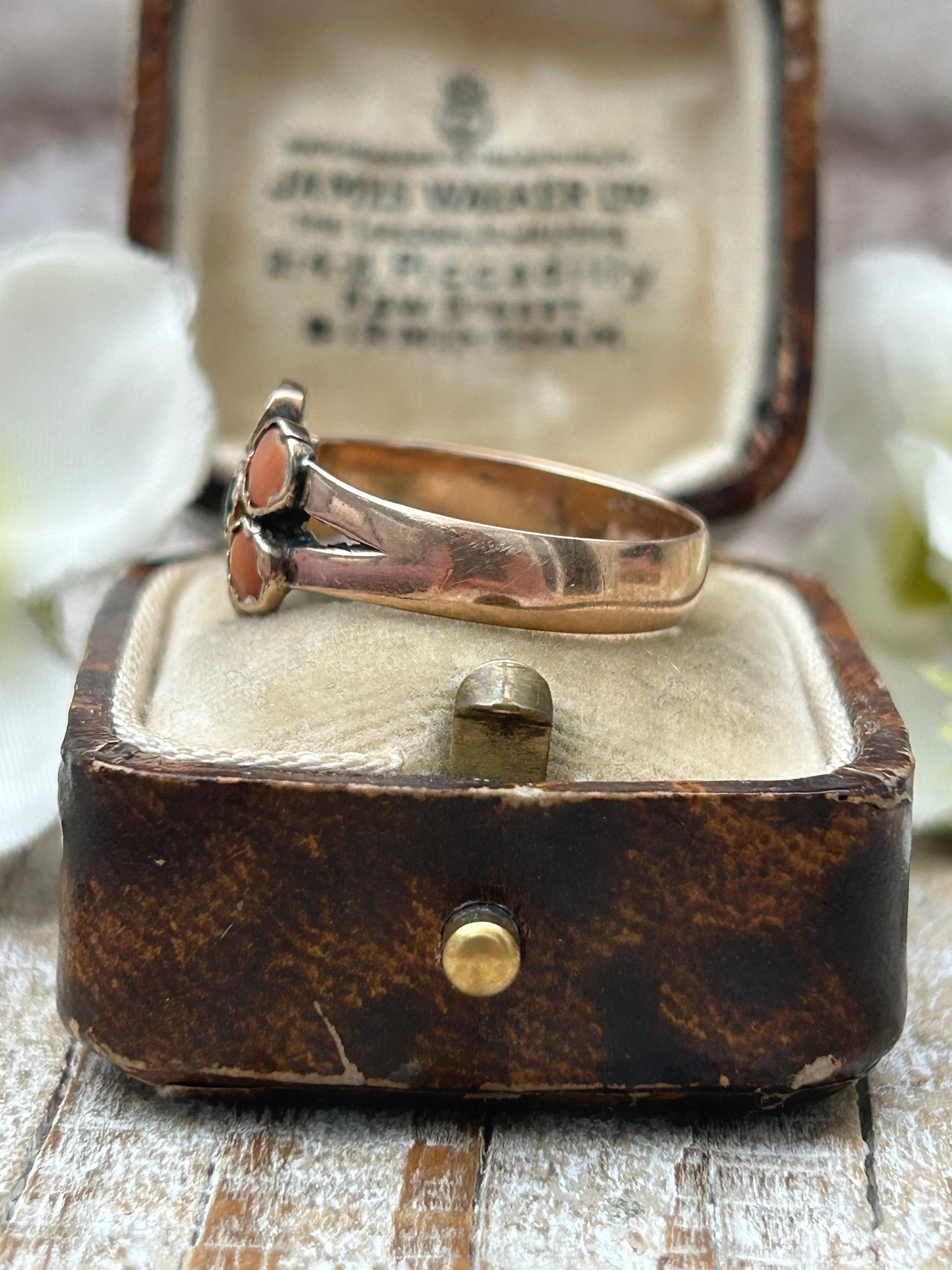 Antique Victorian Coral Daisy Ring 9 Carat Rose Gold