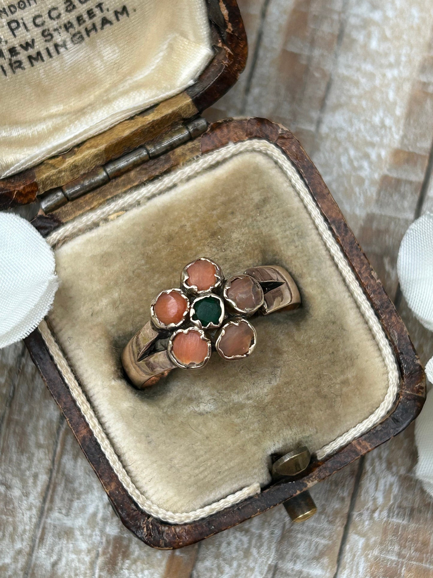 Antique Victorian Coral Daisy Ring 9 Carat Rose Gold